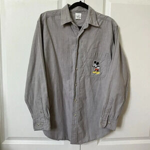 Vintage  Disney Store Laughing Mickey Embroidered Button Up Shirt Pocket Gray